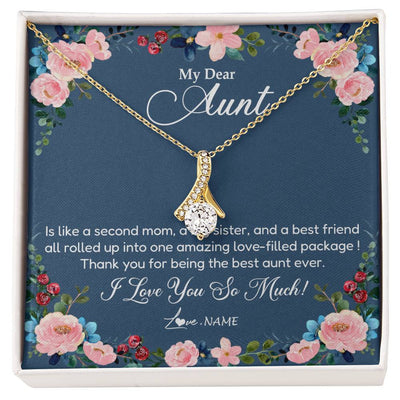 Alluring Beauty Necklace 18K Yellow Gold Finish | Personalized My Dear Aunt Necklace From Niece Thank You For Being The Best Aunt Ever Pendant Jewelry Birthday Mothers Day Christmas Customized Message Card | teecentury