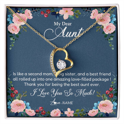 Forever Love Necklace 18K Yellow Gold Finish | Personalized My Dear Aunt Necklace From Niece Thank You For Being The Best Aunt Ever Pendant Jewelry Birthday Mothers Day Christmas Customized Message Card | teecentury