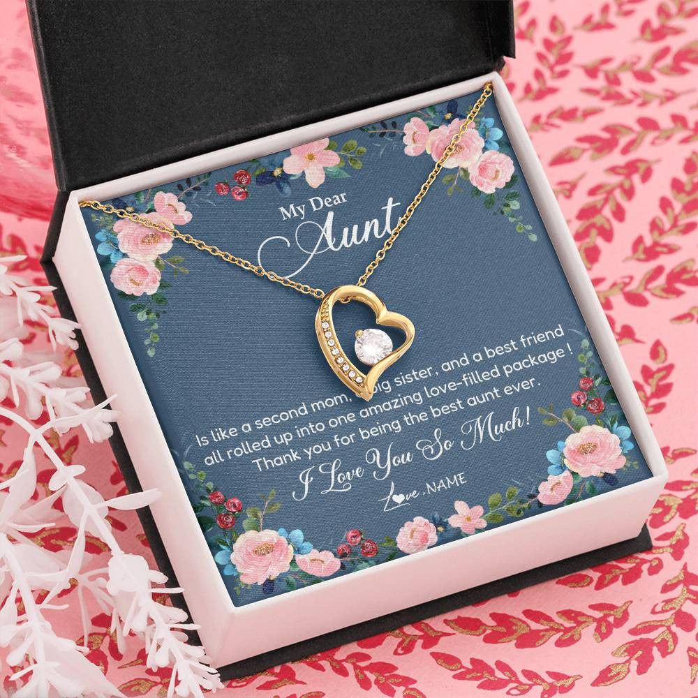 Forever Love Necklace 18K Yellow Gold Finish | Personalized My Dear Aunt Necklace From Niece Thank You For Being The Best Aunt Ever Pendant Jewelry Birthday Mothers Day Christmas Customized Message Card | teecentury