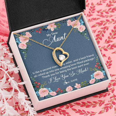 Forever Love Necklace 18K Yellow Gold Finish | Personalized My Dear Aunt Necklace From Niece Thank You For Being The Best Aunt Ever Pendant Jewelry Birthday Mothers Day Christmas Customized Message Card | teecentury