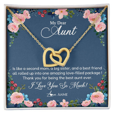 Interlocking Hearts Necklace 18K Yellow Gold Finish | Personalized My Dear Aunt Necklace From Niece Thank You For Being The Best Aunt Ever Pendant Jewelry Birthday Mothers Day Christmas Customized Message Card | teecentury