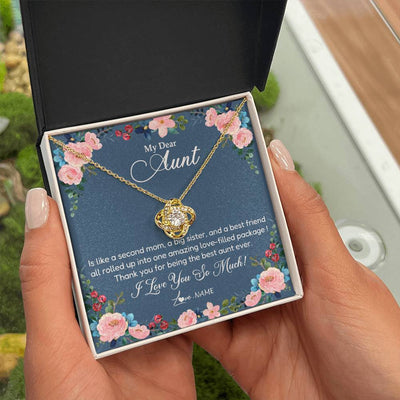 Love Knot Necklace 18K Yellow Gold Finish | Personalized My Dear Aunt Necklace From Niece Thank You For Being The Best Aunt Ever Pendant Jewelry Birthday Mothers Day Christmas Customized Message Card | teecentury