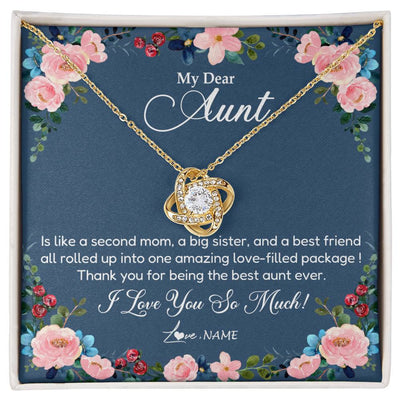 Love Knot Necklace 18K Yellow Gold Finish | Personalized My Dear Aunt Necklace From Niece Thank You For Being The Best Aunt Ever Pendant Jewelry Birthday Mothers Day Christmas Customized Message Card | teecentury