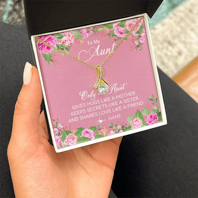 Alluring Beauty Necklace 18K Yellow Gold Finish | Personalized My My Aunt Necklace From Niece Only An Aunt Gives Hugs Like A Mother Aunt Pendant Jewelry Birthday Mothers Day Christmas Customized Message Card | teecentury