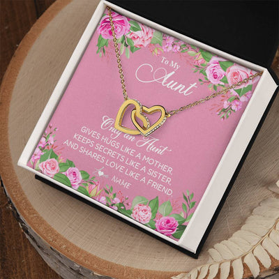 Interlocking Hearts Necklace 18K Yellow Gold Finish | Personalized My My Aunt Necklace From Niece Only An Aunt Gives Hugs Like A Mother Aunt Pendant Jewelry Birthday Mothers Day Christmas Customized Message Card | teecentury