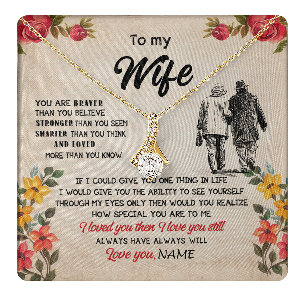 Alluring Beauty Necklace 18K Yellow Gold Finish | 1 | Personalized My Wife Necklace From Husband Grow Old Together Wife Wedding Anniversary Day Birthday Gifts Christmas Jewelry For Her Gift Box Message Card | teecentury