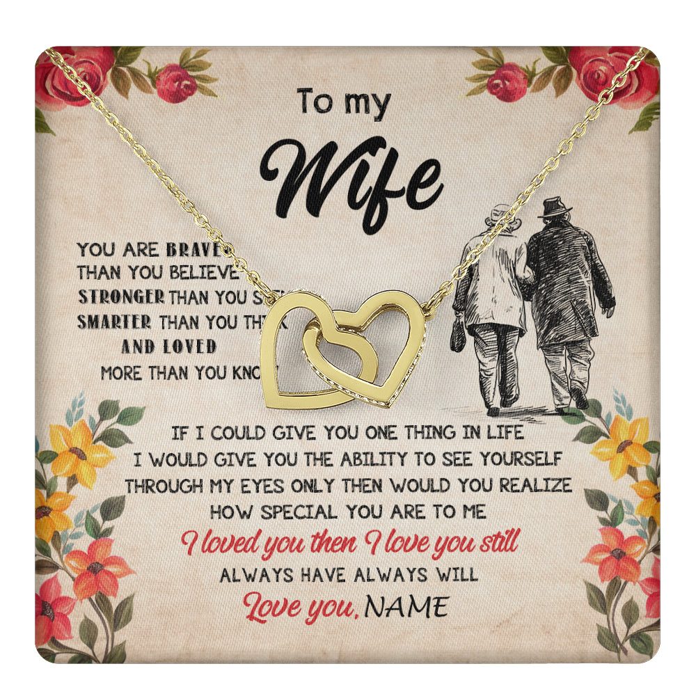 Interlocking Hearts Necklace 18K Yellow Gold Finish | 1 | Personalized My Wife Necklace From Husband Grow Old Together Wife Wedding Anniversary Day Birthday Gifts Christmas Jewelry For Her Gift Box Message Card | teecentury