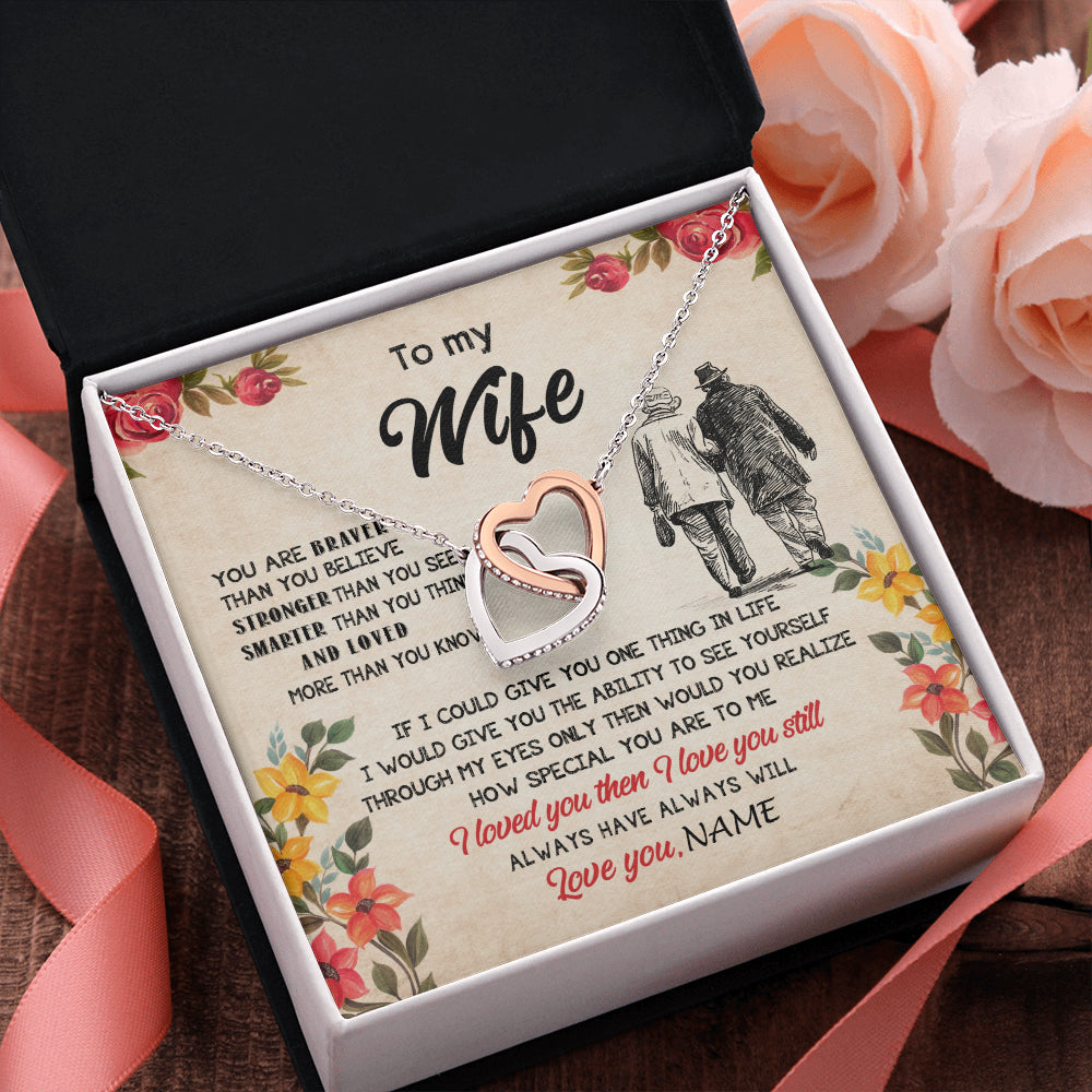 Interlocking Hearts Necklace Stainless Steel & Rose Gold Finish | 2 | Personalized My Wife Necklace From Husband Grow Old Together Wife Wedding Anniversary Day Birthday Gifts Christmas Jewelry For Her Gift Box Message Card | teecentury