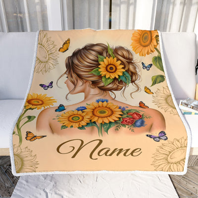 Personalized Name Sunflower Blanket For Women Girl Butterfly Floral Beauty Gifts Daughter Niece Granddaughter Birthday Christmas Custom Fleece Throw Blanket | teecentury