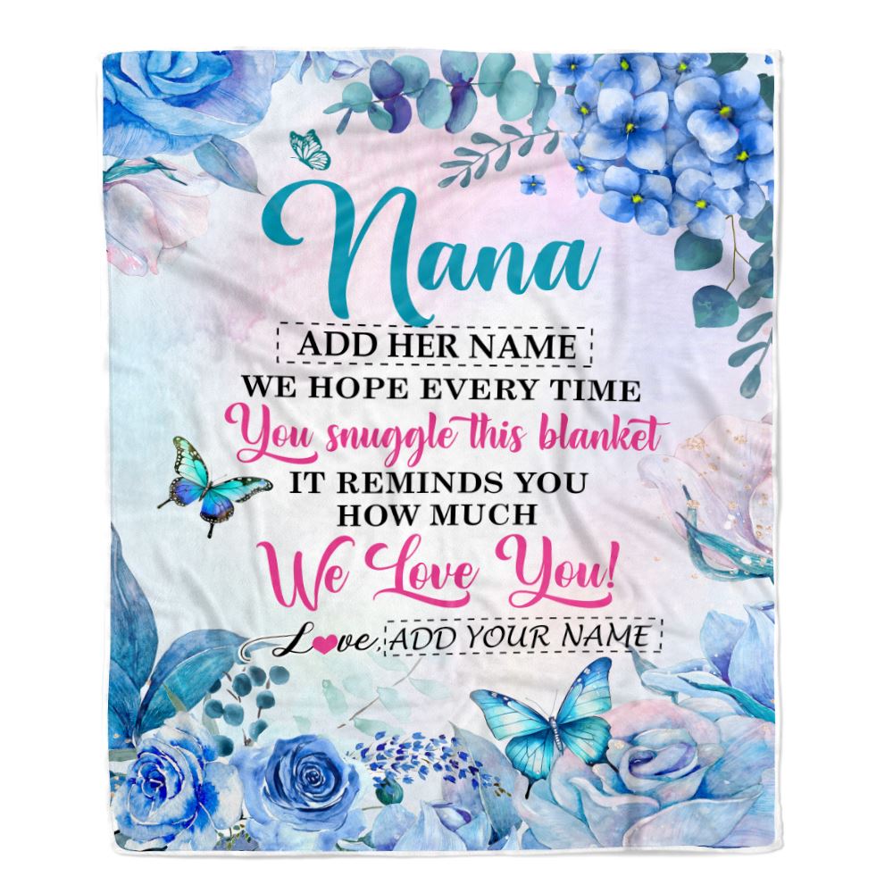 Personalized Nana Blanket From Grandkids Granddaughter Grandson Floral Print We Love You Nana Birthday Gifts Mothers Day Christmas Customized Fleece Blanket | teecentury