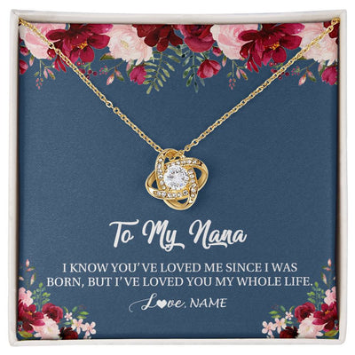 Love Knot Necklace 18K Yellow Gold Finish | Personalized Nana Necklace From Grandkids Granddaughter Grandson I've Loved You My Whole Life Floral Nana Birthday Mothers Day Christmas Customized Message Card | teecentury