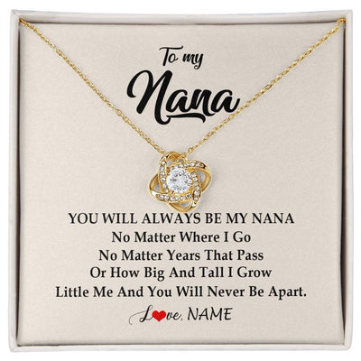 Love Knot Necklace 18K Yellow Gold Finish | Personalized Nana Necklace From Grandkids Granddaughter Grandson You Will Always Be My Nana Birthday Mothers Day Christmas Customized Gift Box Message Card | teecentury