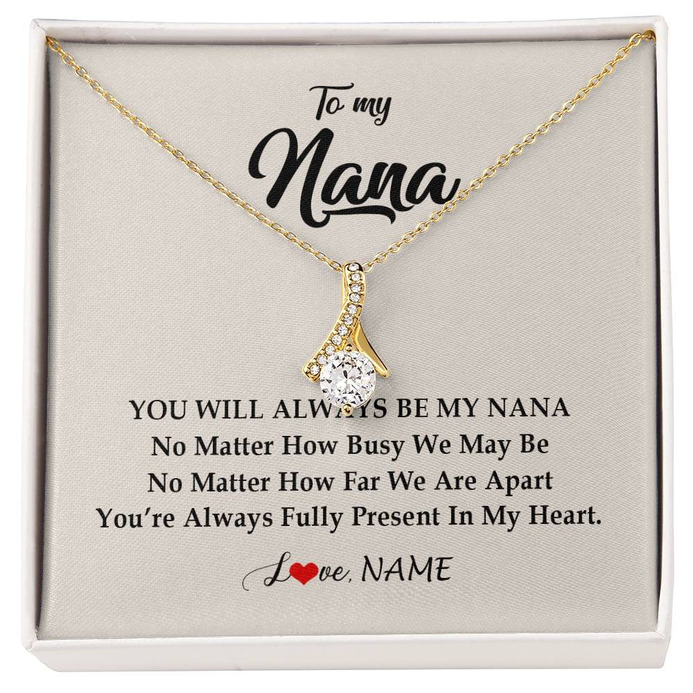 Alluring Beauty Necklace 18K Yellow Gold Finish | Personalized Nana Necklace From Grandkids Granddaughter Grandson You're Always In My Heart Nana Birthday Mothers Day Christmas Customized Gift Box Message Card | teecentury