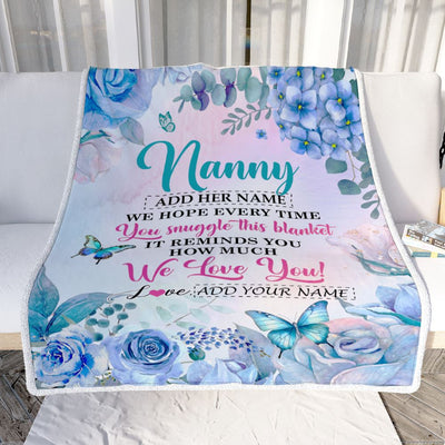 Personalized Nanny Blanket From Kids Floral Print We Love You Nanny Birthday Gifts Mothers Day Thanksgiving Christmas Customized Fleece Blanket | teecentury