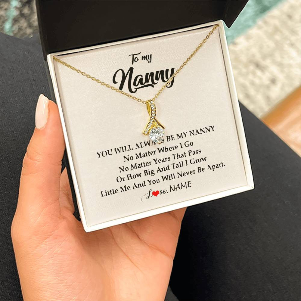Alluring Beauty Necklace 18K Yellow Gold Finish | Personalized Nanny Necklace From Kids You Will Always Be My Nanny Birthday Mothers Day Christmas Customized Gift Box Message Card | teecentury