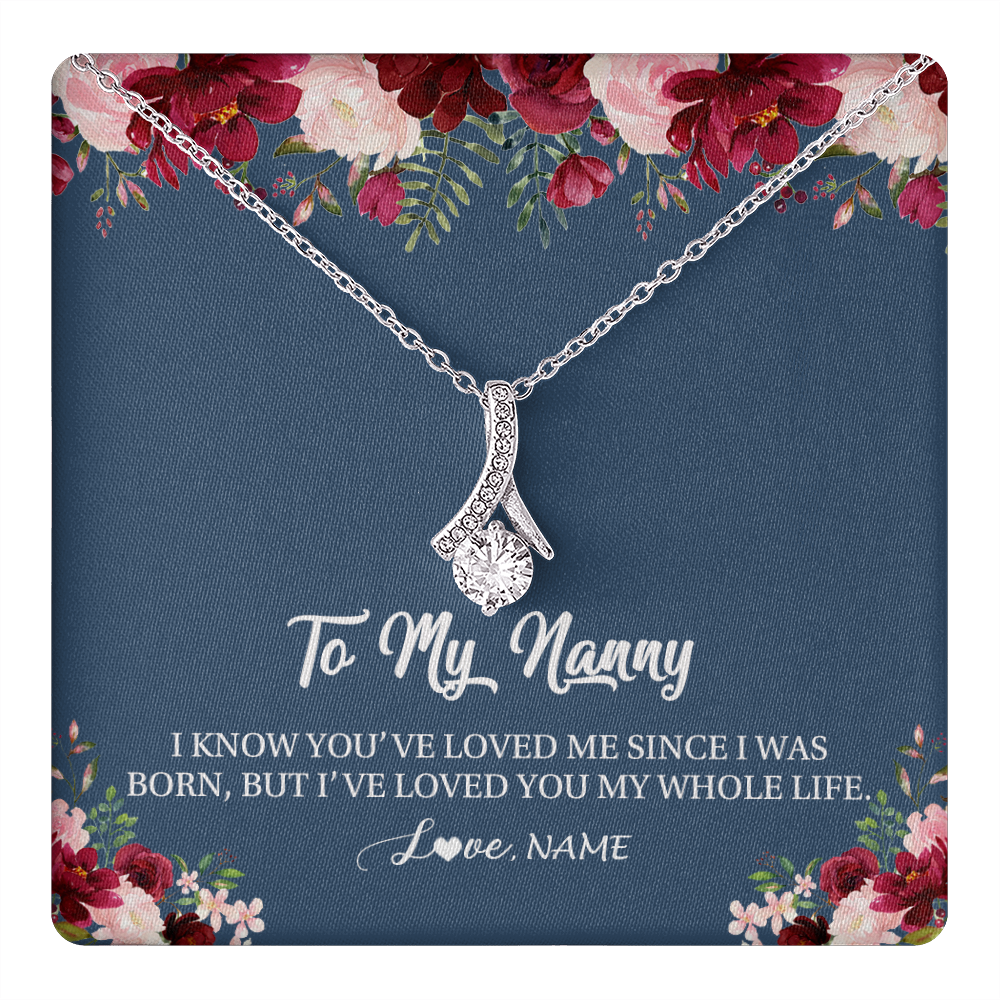 Alluring Beauty Necklace 14K White Gold Finish | 1 | Personalized Nanny Necklace I've Loved You My Whole Life Floral Nanny Birthday Mothers Day Christmas Customized Message Card | teecentury