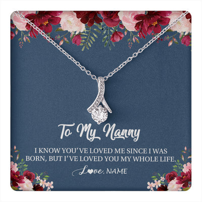 Alluring Beauty Necklace 14K White Gold Finish | 1 | Personalized Nanny Necklace I've Loved You My Whole Life Floral Nanny Birthday Mothers Day Christmas Customized Message Card | teecentury