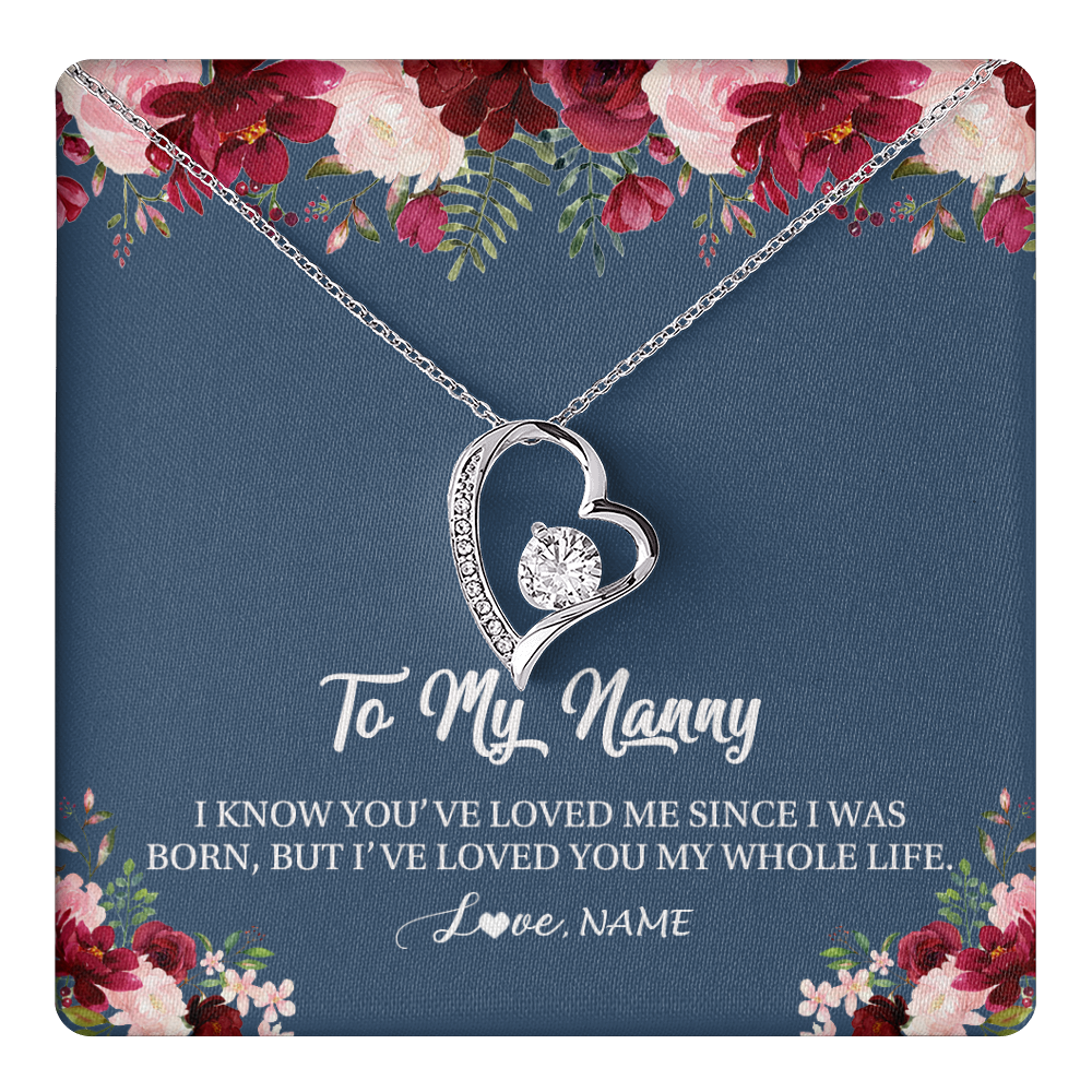 Forever Love Necklace 14K White Gold Finish | 1 | Personalized Nanny Necklace I've Loved You My Whole Life Floral Nanny Birthday Mothers Day Christmas Customized Message Card | teecentury