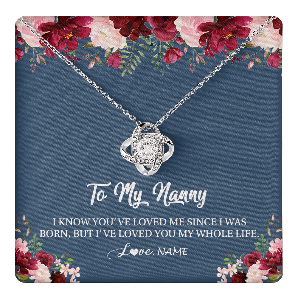 Love Knot Necklace 14K White Gold Finish | 1 | Personalized Nanny Necklace I've Loved You My Whole Life Floral Nanny Birthday Mothers Day Christmas Customized Message Card | teecentury
