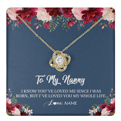 Love Knot Necklace 18K Yellow Gold Finish | 1 | Personalized Nanny Necklace I've Loved You My Whole Life Floral Nanny Birthday Mothers Day Christmas Customized Message Card | teecentury