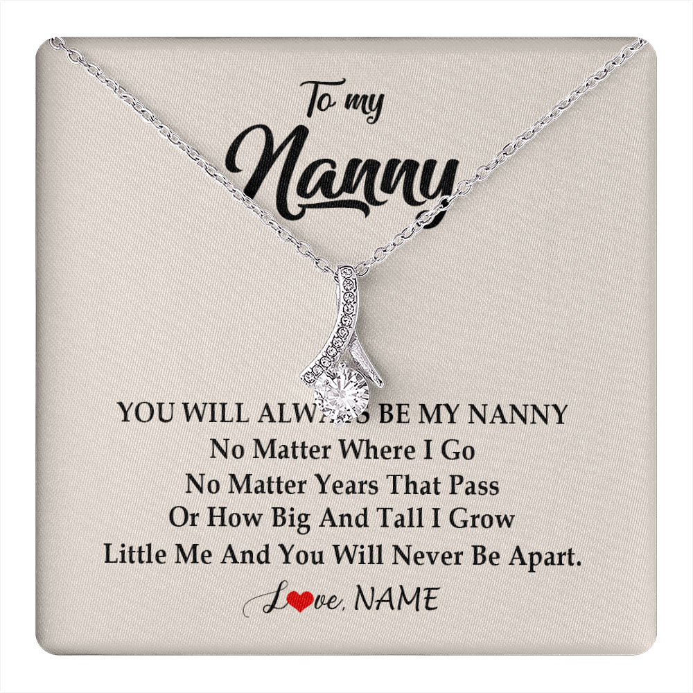 Alluring Beauty Necklace 14K White Gold Finish | 1 | Personalized Nanny Necklace You Will Always Be My Nanny Birthday Mothers Day Christmas Customized Gift Box Message Card | teecentury