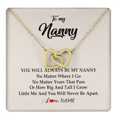 Interlocking Hearts Necklace 18K Yellow Gold Finish | 1 | Personalized Nanny Necklace You Will Always Be My Nanny Birthday Mothers Day Christmas Customized Gift Box Message Card | teecentury