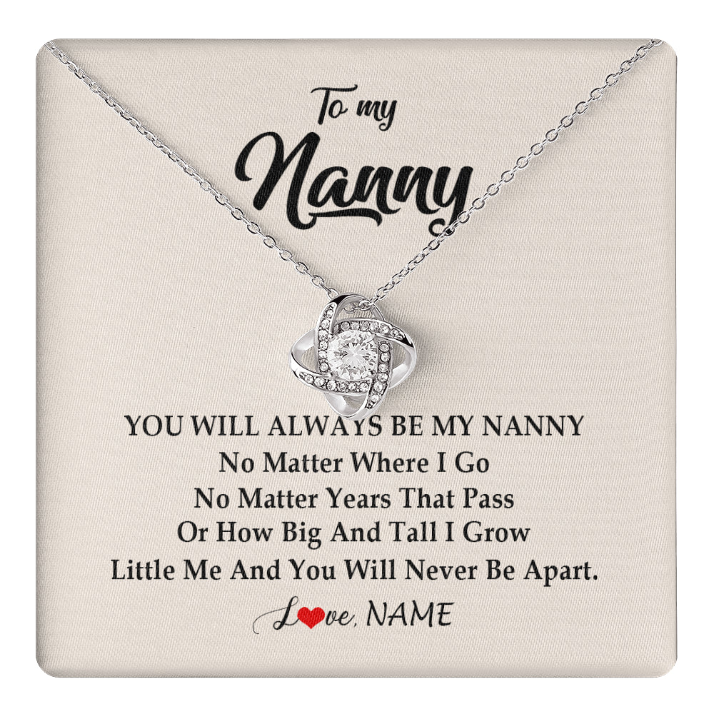 Love Knot Necklace 14K White Gold Finish | 1 | Personalized Nanny Necklace You Will Always Be My Nanny Birthday Mothers Day Christmas Customized Gift Box Message Card | teecentury