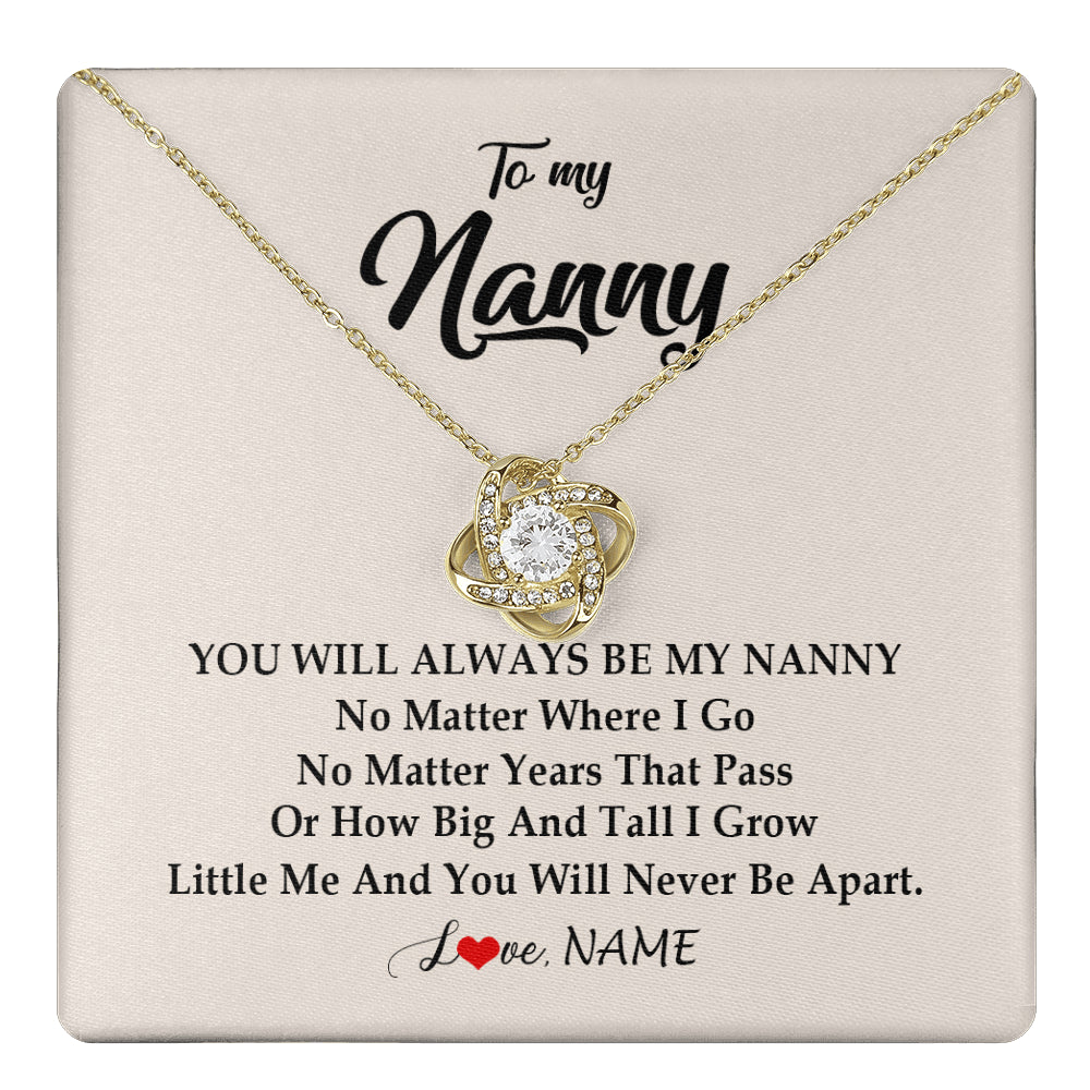 Love Knot Necklace 18K Yellow Gold Finish | 1 | Personalized Nanny Necklace You Will Always Be My Nanny Birthday Mothers Day Christmas Customized Gift Box Message Card | teecentury