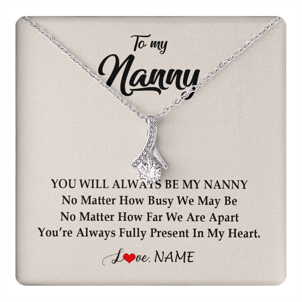Alluring Beauty Necklace 14K White Gold Finish | 1 | Personalized Nanny Necklace You're Always In My Heart Nanny Birthday Mothers Day Christmas Jewelry Pendant Customized Gift Box Message Card | teecentury