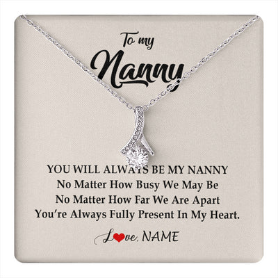 Alluring Beauty Necklace 14K White Gold Finish | 1 | Personalized Nanny Necklace You're Always In My Heart Nanny Birthday Mothers Day Christmas Jewelry Pendant Customized Gift Box Message Card | teecentury