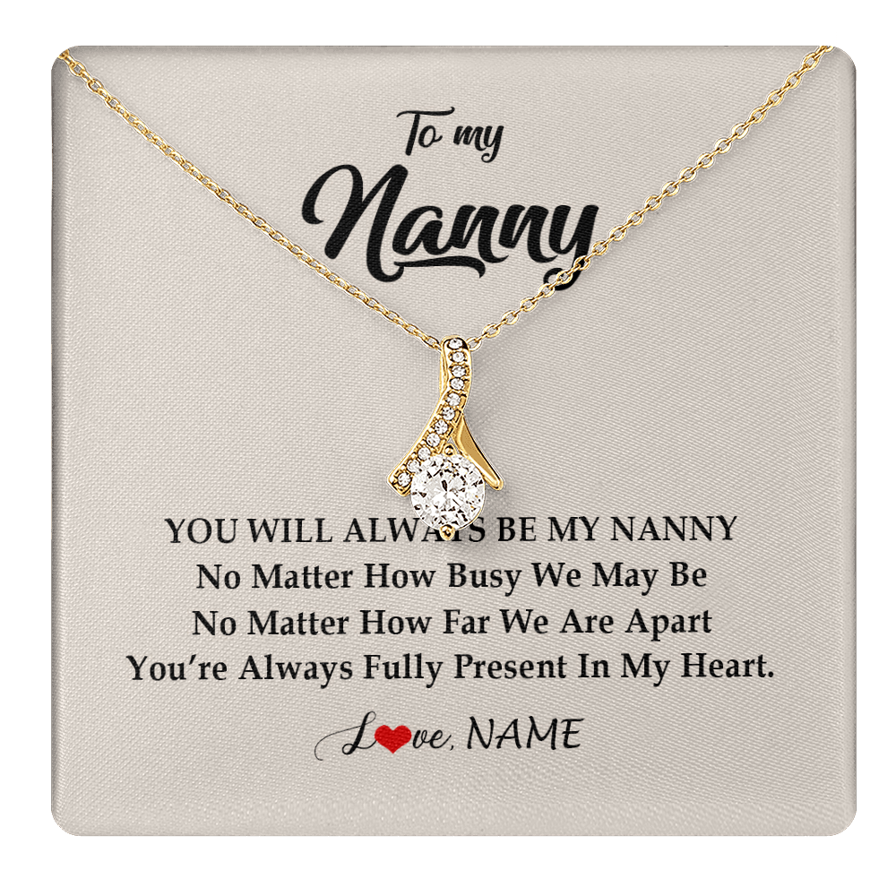 Alluring Beauty Necklace 18K Yellow Gold Finish | 1 | Personalized Nanny Necklace You're Always In My Heart Nanny Birthday Mothers Day Christmas Jewelry Pendant Customized Gift Box Message Card | teecentury