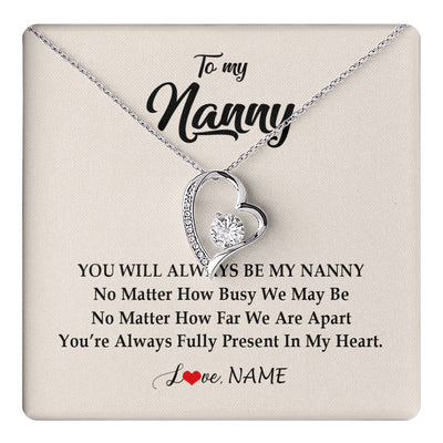 Forever Love Necklace 14K White Gold Finish | 1 | Personalized Nanny Necklace You're Always In My Heart Nanny Birthday Mothers Day Christmas Jewelry Pendant Customized Gift Box Message Card | teecentury