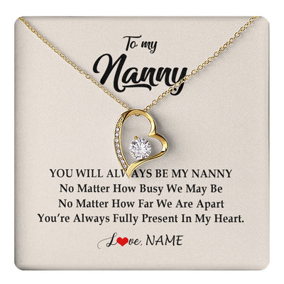 Forever Love Necklace 18K Yellow Gold Finish | 1 | Personalized Nanny Necklace You're Always In My Heart Nanny Birthday Mothers Day Christmas Jewelry Pendant Customized Gift Box Message Card | teecentury
