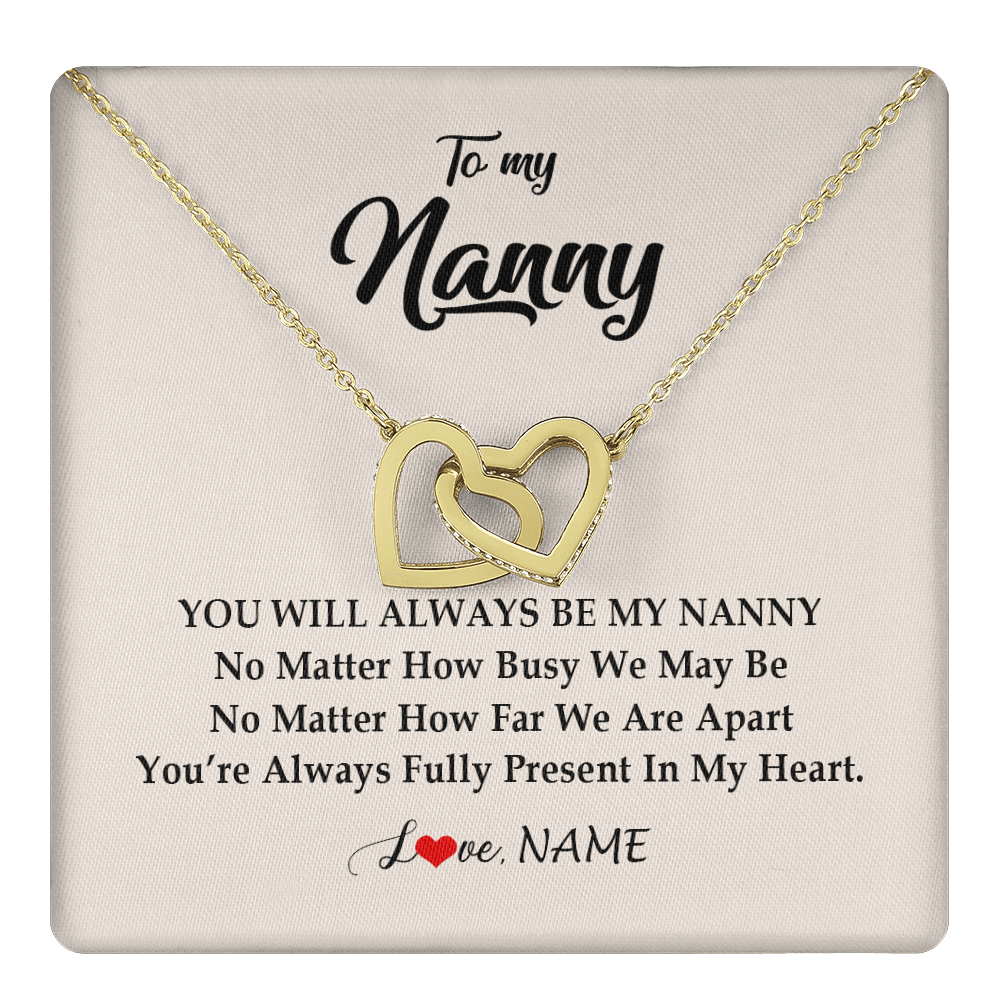 Interlocking Hearts Necklace 18K Yellow Gold Finish | 1 | Personalized Nanny Necklace You're Always In My Heart Nanny Birthday Mothers Day Christmas Jewelry Pendant Customized Gift Box Message Card | teecentury