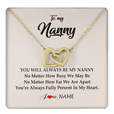 Interlocking Hearts Necklace 18K Yellow Gold Finish | 1 | Personalized Nanny Necklace You're Always In My Heart Nanny Birthday Mothers Day Christmas Jewelry Pendant Customized Gift Box Message Card | teecentury