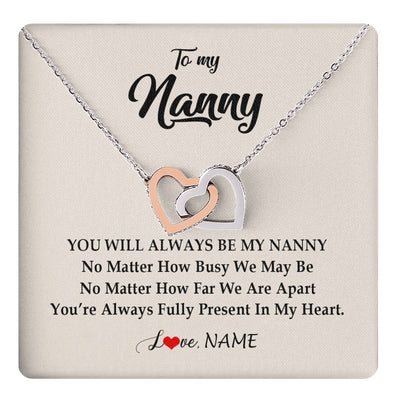 Interlocking Hearts Necklace Stainless Steel & Rose Gold Finish | 1 | Personalized Nanny Necklace You're Always In My Heart Nanny Birthday Mothers Day Christmas Jewelry Pendant Customized Gift Box Message Card | teecentury
