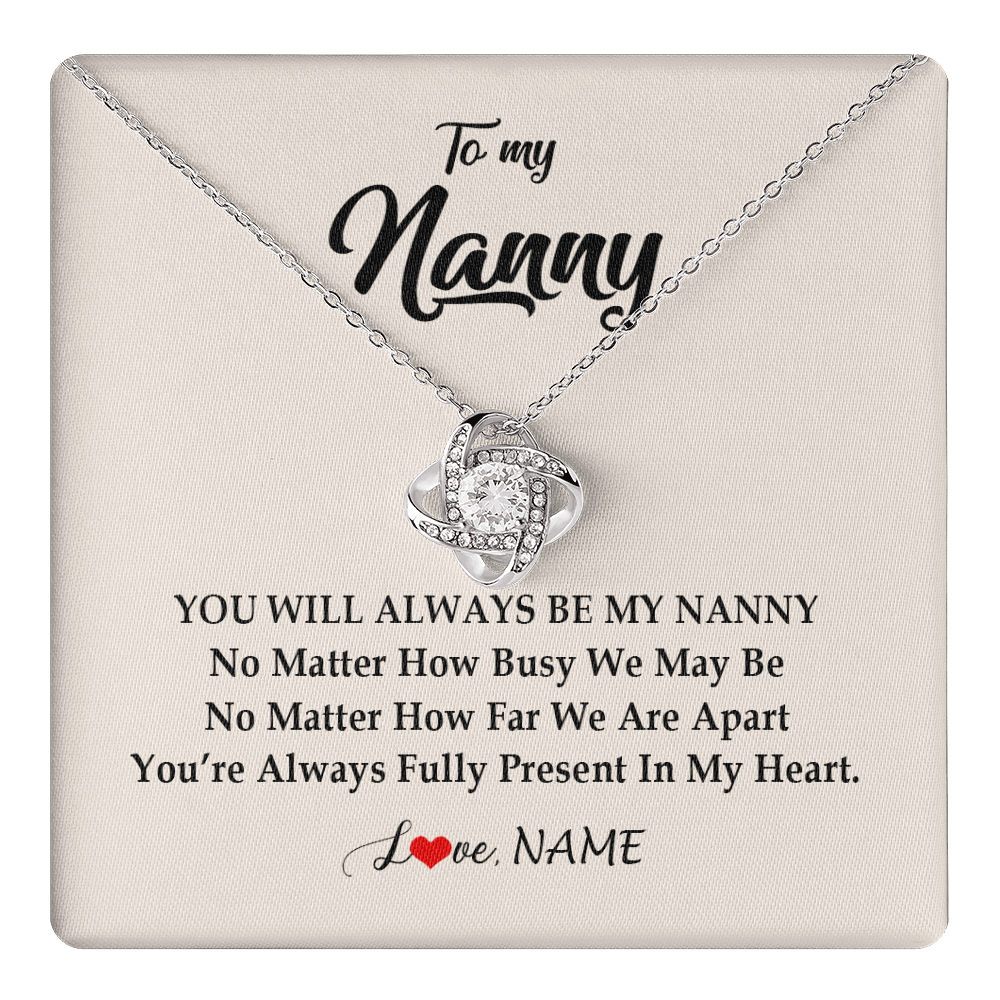 Love Knot Necklace 14K White Gold Finish | 1 | Personalized Nanny Necklace You're Always In My Heart Nanny Birthday Mothers Day Christmas Jewelry Pendant Customized Gift Box Message Card | teecentury