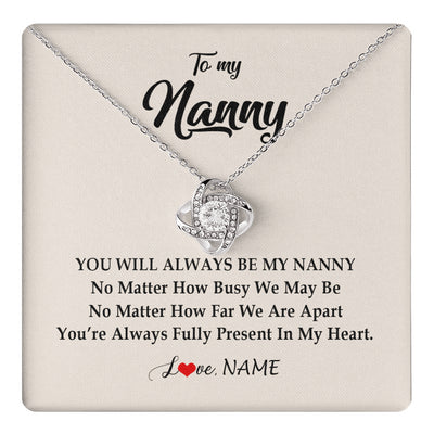 Love Knot Necklace 14K White Gold Finish | 1 | Personalized Nanny Necklace You're Always In My Heart Nanny Birthday Mothers Day Christmas Jewelry Pendant Customized Gift Box Message Card | teecentury