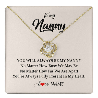 Love Knot Necklace 18K Yellow Gold Finish | 1 | Personalized Nanny Necklace You're Always In My Heart Nanny Birthday Mothers Day Christmas Jewelry Pendant Customized Gift Box Message Card | teecentury