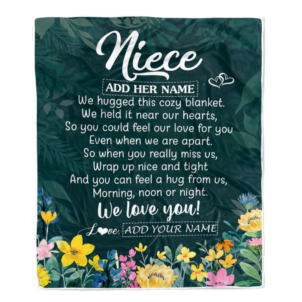 Personalized Niece Blanket From Aunt Auntie Uncle Floral Green We Love You Niece Birthday Gifts Graduation Christmas Customized Bed Fleece Throw Blanket | teecentury
