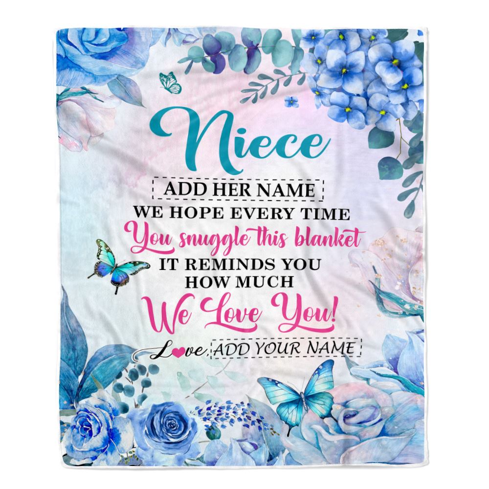 Personalized Niece Blanket From Aunt Auntie Uncle Floral Print We Love You Niece Birthday Gifts Graduation Christmas Customized Bed Fleece Throw Blanket | teecentury
