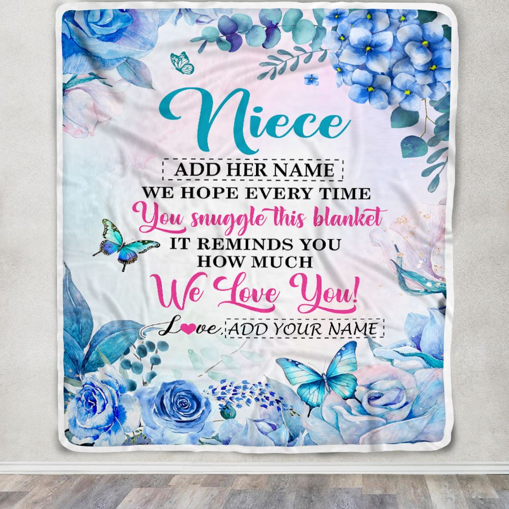 Personalized Niece Blanket From Aunt Auntie Uncle Floral Print We Love You Niece Birthday Gifts Graduation Christmas Customized Bed Fleece Throw Blanket | teecentury