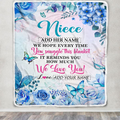 Personalized Niece Blanket From Aunt Auntie Uncle Floral Print We Love You Niece Birthday Gifts Graduation Christmas Customized Bed Fleece Throw Blanket | teecentury