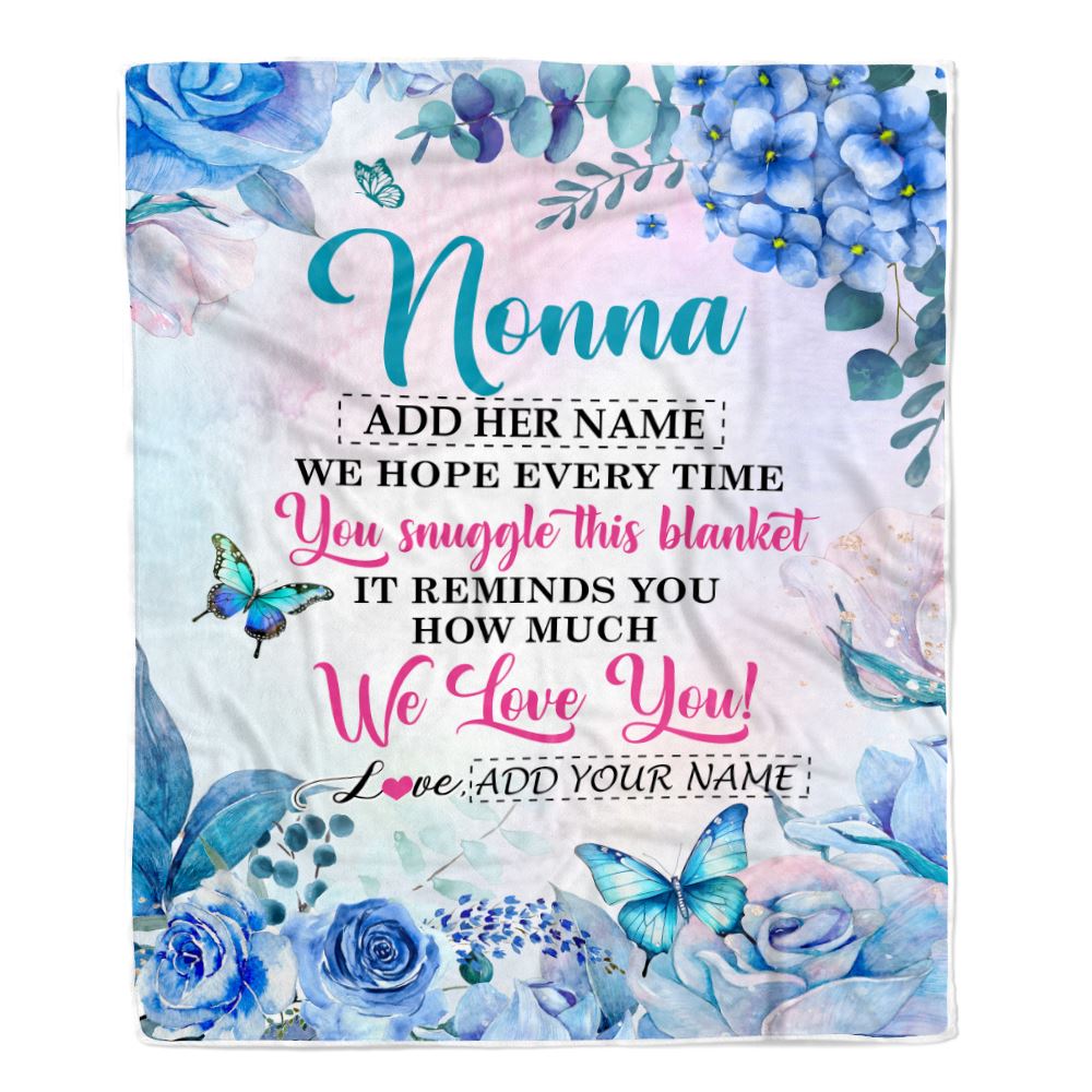 Personalized Nonna Blanket From Grandkids Granddaughter Grandson Floral Print We Love You Nonna Birthday Gifts Mothers Day Christmas Customized Fleece Blanket | teecentury