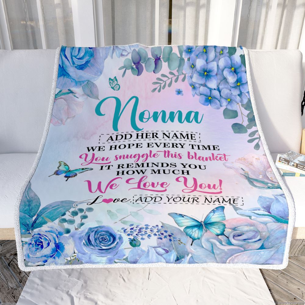 Personalized Nonna Blanket From Grandkids Granddaughter Grandson Floral Print We Love You Nonna Birthday Gifts Mothers Day Christmas Customized Fleece Blanket | teecentury