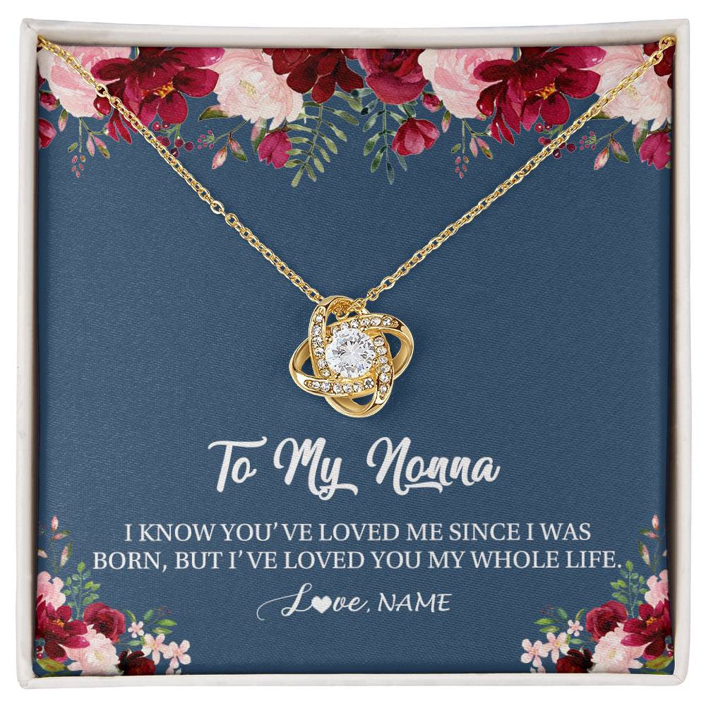 Love Knot Necklace 18K Yellow Gold Finish | Personalized Nonna Necklace From Grandkids Granddaughter Grandson I've Loved You My Whole Life Floral Nonna Birthday Mothers Day Christmas Customized Message Card | teecentury