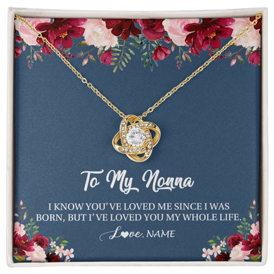 Love Knot Necklace 18K Yellow Gold Finish | Personalized Nonna Necklace From Grandkids Granddaughter Grandson I've Loved You My Whole Life Floral Nonna Birthday Mothers Day Christmas Customized Message Card | teecentury