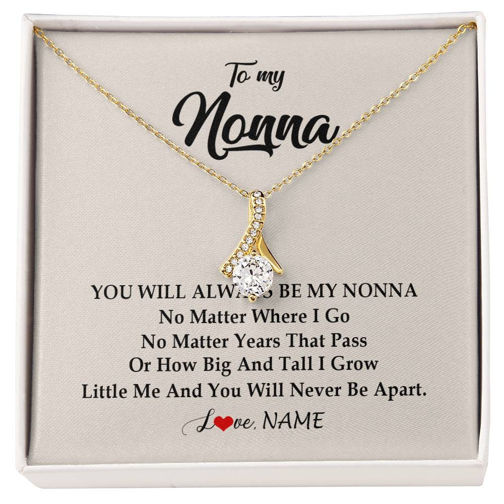 Alluring Beauty Necklace 18K Yellow Gold Finish | Personalized Nonna Necklace From Grandkids Granddaughter Grandson You Will Always Be My Nonna Birthday Mothers Day Christmas Customized Gift Box Message Card | teecentury