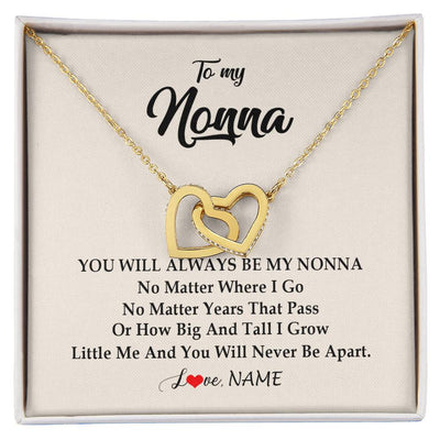 Interlocking Hearts Necklace 18K Yellow Gold Finish | Personalized Nonna Necklace From Grandkids Granddaughter Grandson You Will Always Be My Nonna Birthday Mothers Day Christmas Customized Gift Box Message Card | teecentury