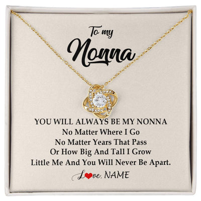 Love Knot Necklace 18K Yellow Gold Finish | Personalized Nonna Necklace From Grandkids Granddaughter Grandson You Will Always Be My Nonna Birthday Mothers Day Christmas Customized Gift Box Message Card | teecentury